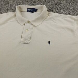 VTG Ralph Lauren Polo Shirt Mens XL Beige White Pony Golf Preppy Casual USA 90s